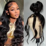 daparo 360 Body Wave Lace Front Wigs Human Hair Drawstring HD Lace Front Wigs Human Hair 180 Density Hidden Strap Glueless Full Lace Frontal Wig for Women 24 Inch