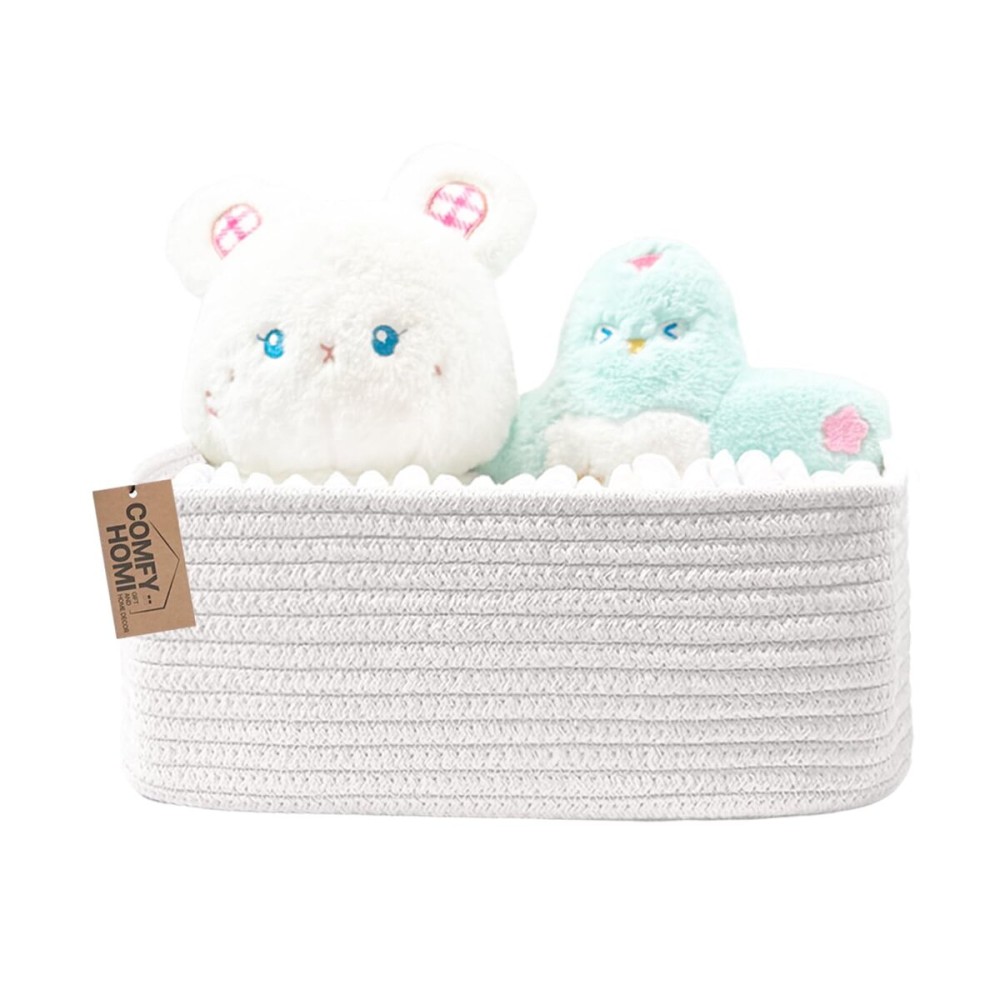 COMFY-HOMI 11.5x7.5x4.7 Storage Baskets for Organizing | Cotton Rope Woven Basket | Toy Storage Bin Box | Basket for Shelves, Closet Organizer Bin, Decorative Closet Shelf, 1 Pack all white