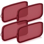 Weewooday 4 Pcs Mesh Makeup Bag Mesh Cosmetic Bag Toiletry Pouch with Zipper Mini Makeup Cosmetic Purse for Daily Accessory(Medium,Claret)