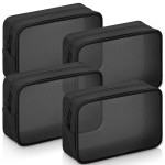 Weewooday 4 Pcs Mesh Makeup Bag Mesh Cosmetic Bag Toiletry Pouch with Zipper Mini Makeup Cosmetic Purse for Daily Accessory(Large,Black)