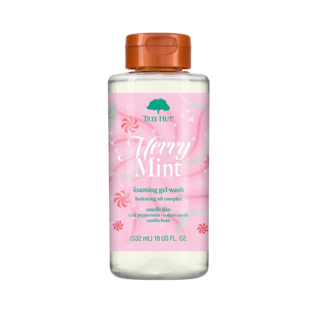Tree Hut Merry Mint Foaming Gel Wash, Moisturizing & Hydrating Body Wash with Shea Butter, Gently Cleanses for Soft, Fresh & Radiant Skin, Holiday Gift & Stocking Stuffer, 18 fl oz