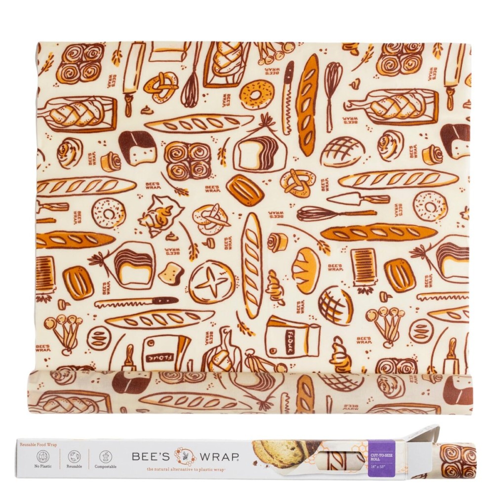 Bee\'s Wrap Beeswax Wraps for Food - Cut to Size 14x52 Wax Paper Roll - Made in USA Reusable Waxed Paper & Bowl Covers - Organic & Eco-Friendly Alternative to Aluminum Foil & Plastic Wrap, Bakery Lane