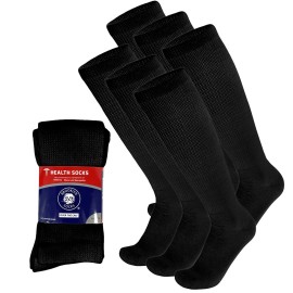 6 Pairs of Diabetic Over The Calf - Knee High Cotton Socks (Black - 6 Pairs, Fit Men\'s Shoe Size 8-10)
