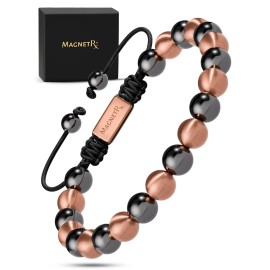 MagnetRX Magnetic Bracelets for Men & Women - MAX Strength Magnetic Hematite & Copper Bracelet with 8mm Solid Copper Beads (Single Copper)