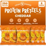 Crisp Power Protein Pretzels, NEW Cheddar, High Protein Snack, 25G Protein, Low Carb Crunchy Pretzel Snacks, No Added Sugar, 1.75 oz Bags, 6 Pack, Vegan, Plant-Based, Keto