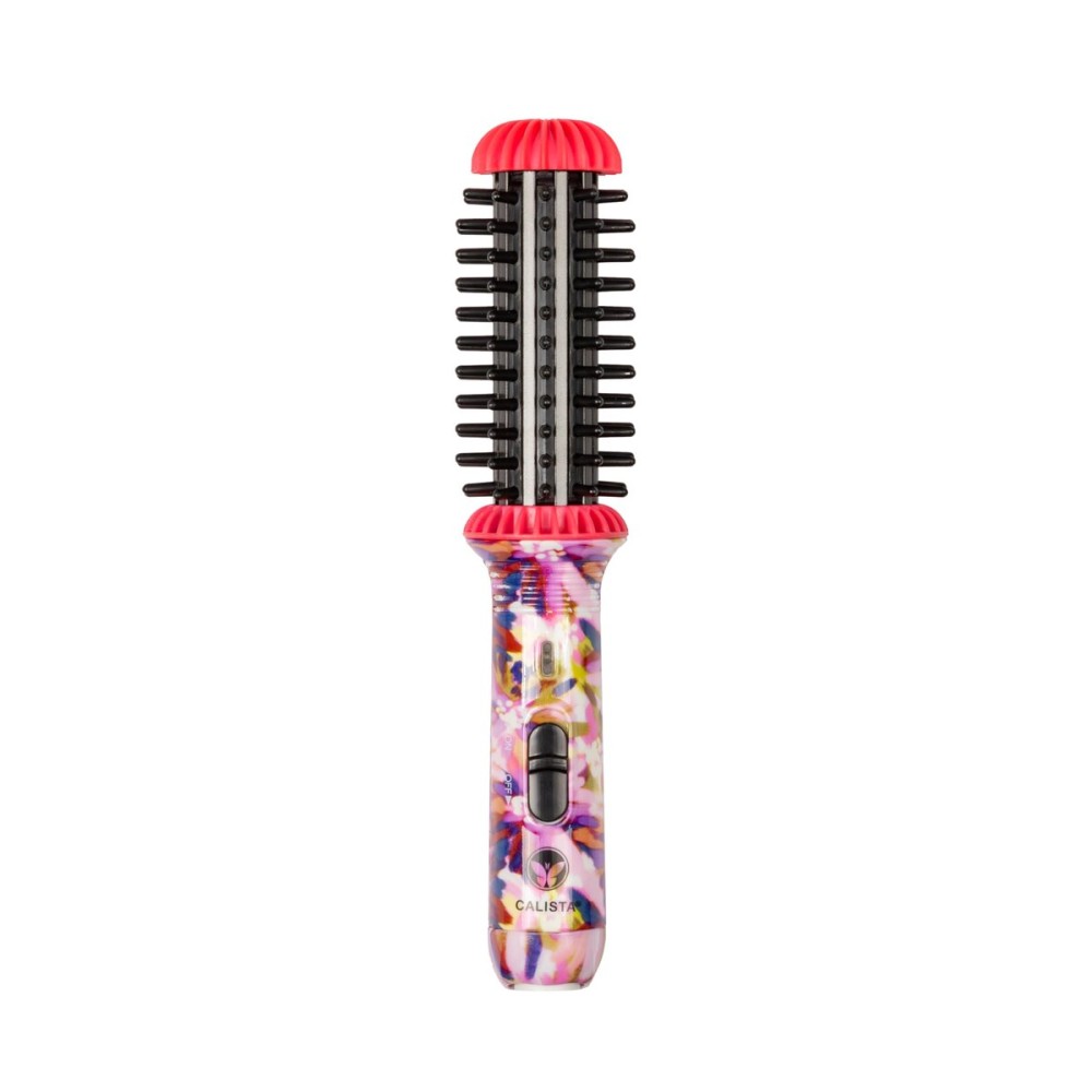 CALISTA GoGo Mini Heated Round Brush | Curl, De-Frizz, and Style Hair with the Mini 7 Styling Tool | Heats to 365F | Perfect for Travel | Dual Voltage | Compatible for Most Hair Types (Pink Petals)