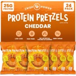 Crisp Power Protein Pretzels, NEW Cheddar, High Protein Snack, 25G Protein, Low Carb Crunchy Pretzel Snacks, No Added Sugar, 1.75 oz Bags, 24 Pack, Vegan, Plant-Based, Keto