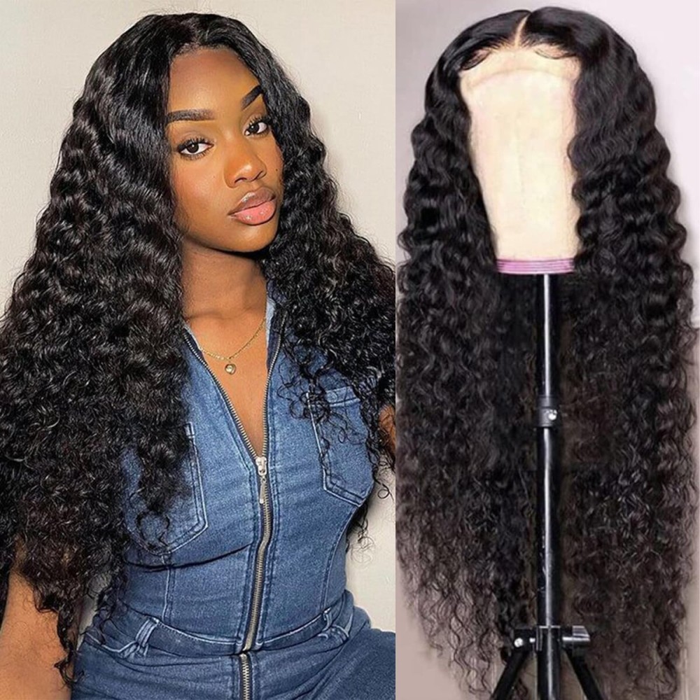 Nsvnsv 13x6 Deep Wave Lace Front Wigs Human Hair Wigs for Women 180% Density HD Transparent Deep Curly Lace Frontal Wigs Human Hair Pre Plucked with Baby Hair Natural Color 24 Inch