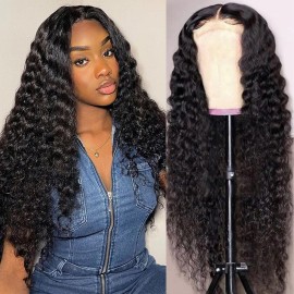Nsvnsv 13x6 Deep Wave Lace Front Wigs Human Hair Wigs for Women 180% Density HD Transparent Deep Curly Lace Frontal Wigs Human Hair Pre Plucked with Baby Hair Natural Color 24 Inch