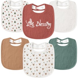 Susurration Muslin Baby Drool Bibs 6Pack Soft Square Adjustable Baby Bandana Bibs for Unisex Girls & Boys (Merry Christmas)