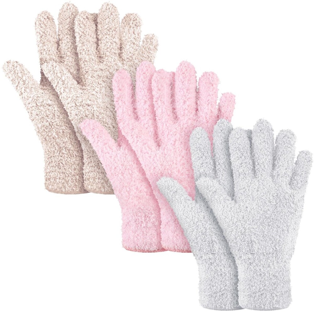 Patelai 3 Pairs Microfiber Plant Dusting Gloves Leaf Cleaning Gloves for Indoor Plants, Blinds, Furniture, House (Small,Pink, Nude, White)