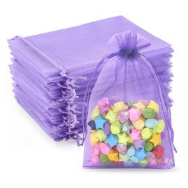 G2PLUS Litght Purple Organza Bags 4x6 In - 100PCS Drawstring Organza Bags, Sheer Mesh Jewelry Pouches, Candy Gift Wrap Pouch for Christmas, Baby Shower, Birthday, Wedding Party Favors