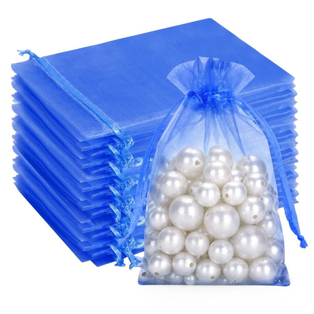 G2PLUS Royal Blue Organza Bags 4x6 In - 100PCS Drawstring Organza Bags, Sheer Mesh Jewelry Pouches, Candy Gift Wrap Pouch for Christmas, Baby Shower, Birthday, Wedding Party Favors