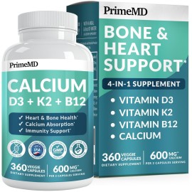 4-in-1 Calcium Supplements for Women and Men - Calcium with Vitamin D3 K2 5000 IU Supplement, 601mg per Serving for Heart, Bones & Body Defenses - Gluten-Free, Vegan-Friendly (360 ct) (Pack of 1)