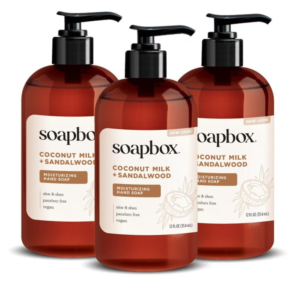Soapbox Hand Soap Variety Pack (Coconut, Sea Minerals, Vanilla Bean) Liquid Hand Soap, Moisturizing Wash with Shea Butter & Aloe Vera, Pack of 3 Bottles with Pump Dispenser, 12oz Each