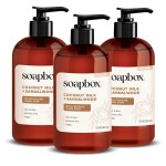 Soapbox Hand Soap Variety Pack (Coconut, Sea Minerals, Vanilla Bean) Liquid Hand Soap, Moisturizing Wash with Shea Butter & Aloe Vera, Pack of 3 Bottles with Pump Dispenser, 12oz Each