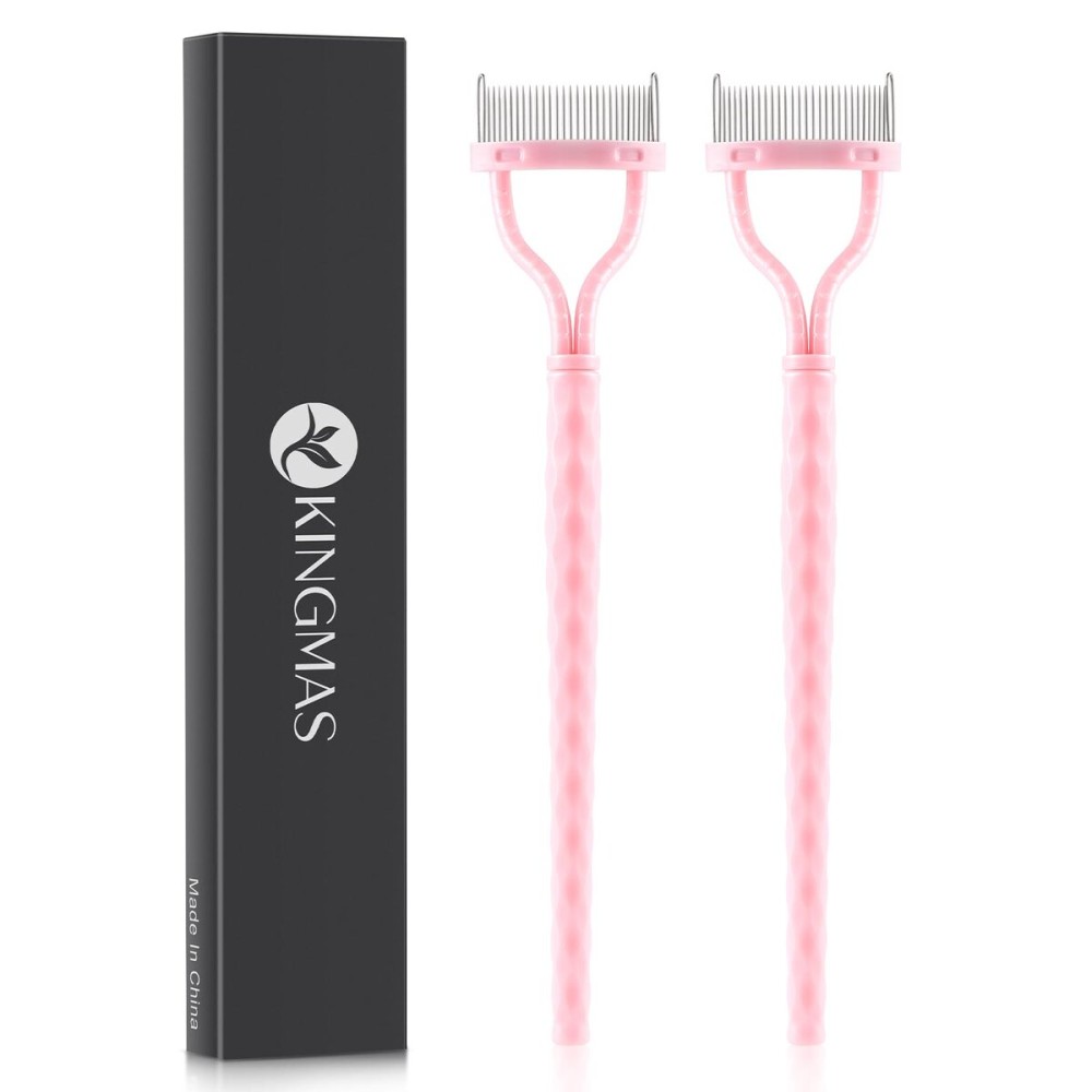 KINGMAS Eyelash Comb Separator, Eye Lash Separator Eyelash Definer Mascara Comb Applicator with Cover - Arc Designed (Pink (2Pcs))