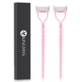 KINGMAS Eyelash Comb Separator, Eye Lash Separator Eyelash Definer Mascara Comb Applicator with Cover - Arc Designed (Pink (2Pcs))