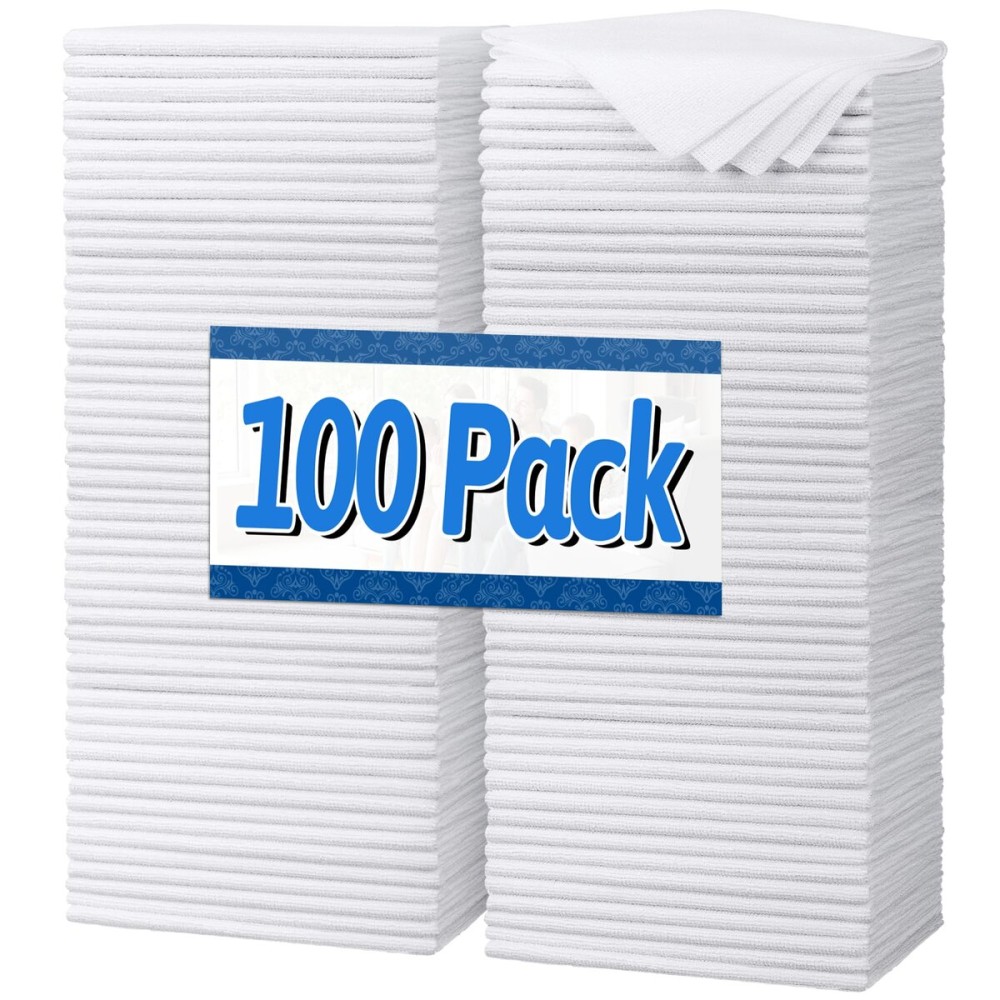 FIXSMITH White Microfiber Cleaning Cloth, Pack of 100, 11.5X11.5 Cleaning Rags for Housekeeping and Kitchen, Reusable Shop Towels, Microfiber Towels for Cars, Lint Free, Scratch-Free