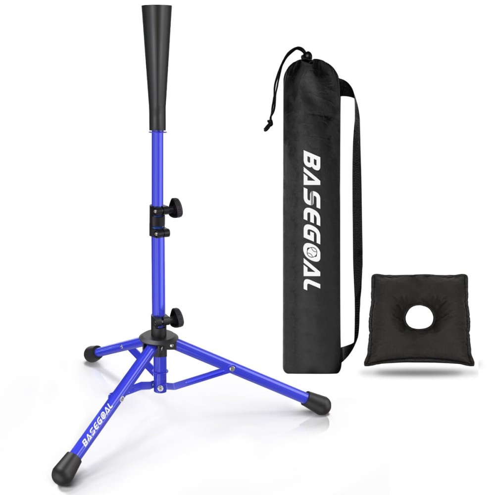 BaseGoal Batting Tee Baseball Tee,Softball Travel Portable Tee Tripod Stand Rubber Tee for Batting Training Practice with Carrying Bag