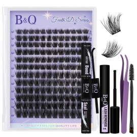 B&Q Lash Clusters Kit Wispy Fluffy - Feath5D 08 Eyelash Clusters Kit with Glue & Tools, Feathered Lightweight Lash Kit, 8-18mm C Curl Waterproof False Lashes
