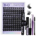 B&Q Lash Clusters Kit Wispy Fluffy - Feath5D 06 Eyelash Clusters Kit with Glue & Tools, Feathered Lightweight Lash Kit, 8-18mm C Curl Waterproof False Lashes