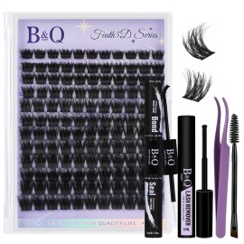 B&Q Lash Clusters Kit Wispy Fluffy - Feath5D 06 Eyelash Clusters Kit with Glue & Tools, Feathered Lightweight Lash Kit, 8-18mm C Curl Waterproof False Lashes