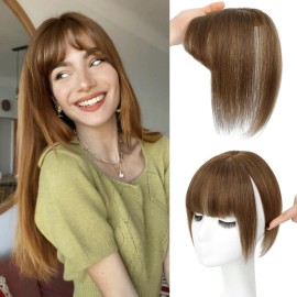 NAYOO Hair Toppers for Women Real Human Hair, 360 Cover Clips in Full Fringe Fake Bangs Hair Pieces for Women Girls Daily Wear(Light Brown)
