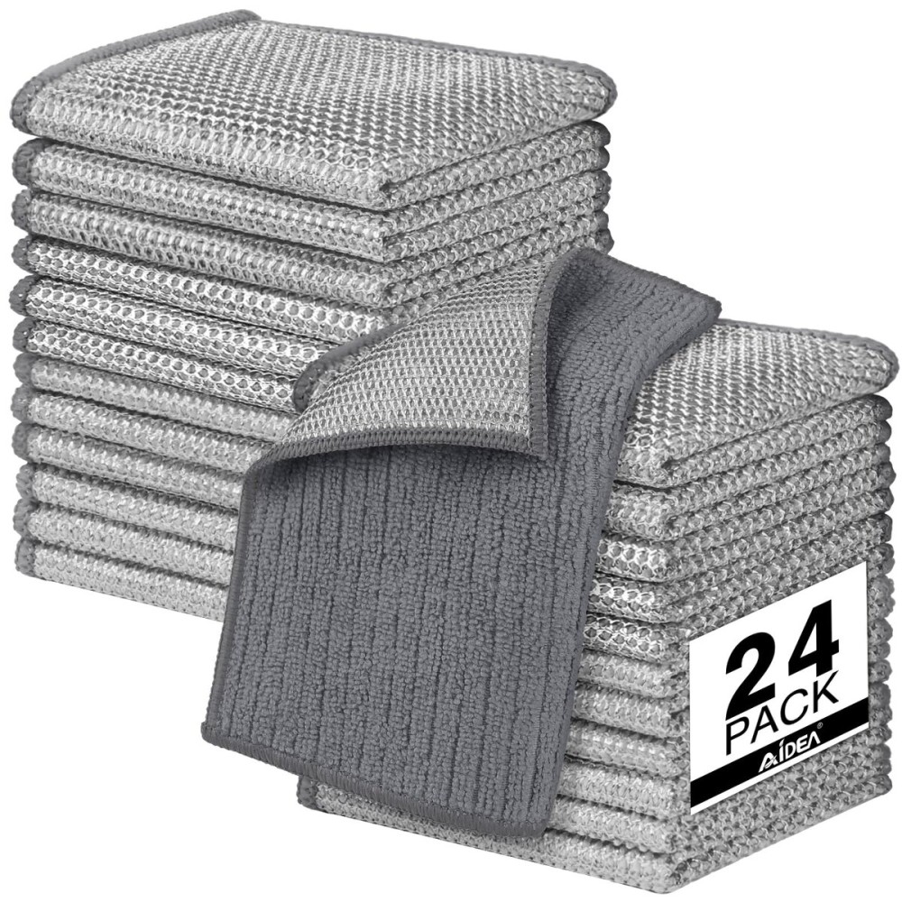 AIDEA Non Scratch Wire Dishcloth 24PK, Upgraded Wire Dishwashing Rag for Kitchen, Dual Sided, Washable Dish Cloths, Cleaning Pads Steel Scrubber for Cookware, Sinks, Dishes, Stove Tops, 78 Grey