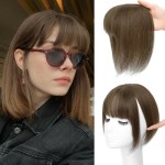NAYOO Hair Toppers for Women Real Human Hair, 360 Cover Clips in Full Fringe Fake Bangs Hair Pieces for Women Girls Daily Wear(Brown)
