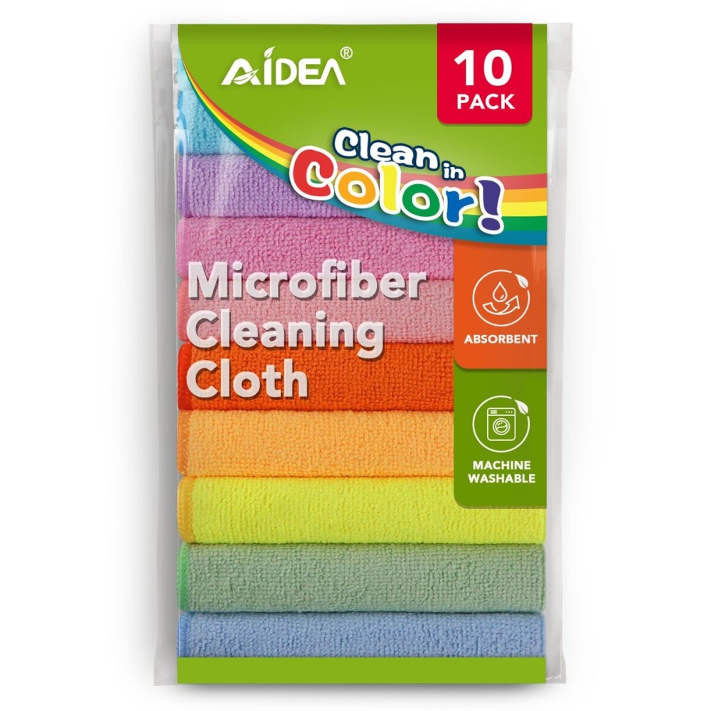 AIDEA Microfiber Cleaning Cloth, 10PK, Colorful Lint-Free Vibrant Cleaning Rags, Microfiber Towels for Cars, Kitchen Cloth, Dusting Cloth for Home, Window, Cleaning Supplies, 11.511.5