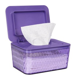 Whiidoom Wipes Dispenser, One-Handed Operation Wipe Holder for Baby & Adult, Seal-Designed Wipes Container for Bathroom Keep Diaper Wipes Fresh (Purple)