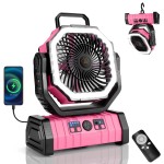 Odoland 30000mAh Camping Fan with LED Lantern, Rechargeable Battery Operated Oscillating with Remote Hook, Portable Tent Fan with Timer, 4 Speeds for Outdoor RV Jobsite Power Outage, Pink