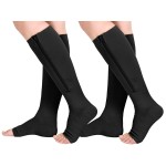 Athbavib 2 Pairs Compression Socks for Women & Men with Zipper 15-20 mmhg, Wide Calf Open Toe Plus Size Compression Socks Men, Knee High Compression Stockings for Flying Nurses Pregnant Women Travel