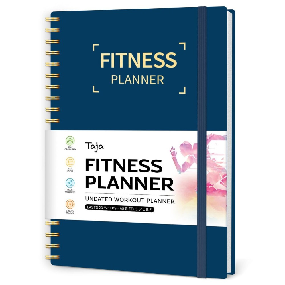 Fitness Workout Journal for Women & Men, A5(5.5 x 8.7) Workout Log Book Planner for Tracking, Progress, and Achieving Your Wellness Goals-Navy Blue
