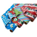 American Greetings Reversible Kids Christmas Wrapping Paper Rolls, Santa, Snowmen, Penguins, Polar Bears, Colorful Holiday Gift Wrap (160 sq. ft., 4 Rolls-30 in. x 16 ft.) Stripes, Dots, Snowflakes
