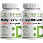 Magnesium Complex 500mg, 480 Veggie Capsules - Pack of 2 | 10-in-1 Glycinate, Citrate, Malate, Oxide, & More - 100% Chelated for Easy Absorption - Essential Mineral Supplement - Non-GMO