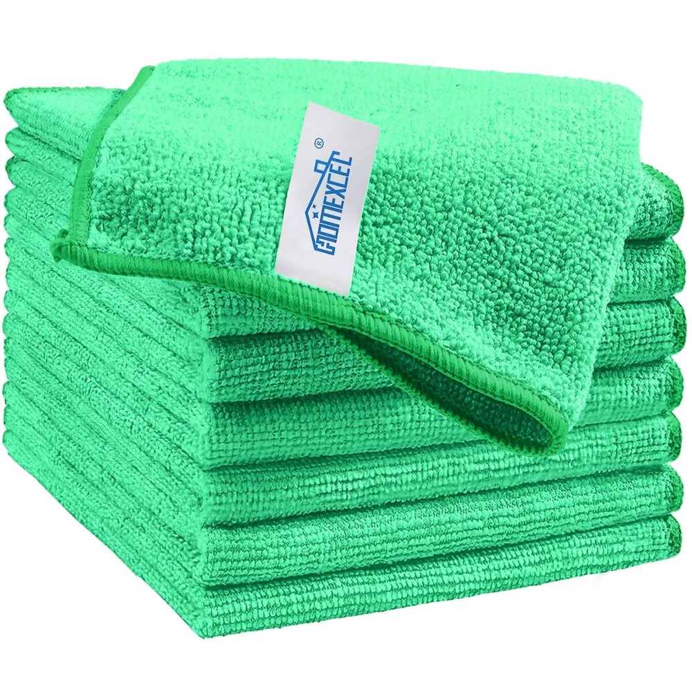 HOMEXCEL Green Microfiber Cleaning Cloth, 8 Pack Cleaning Towels for Kitchen, Lint Free, Scratch-Free, Highly Absorbent, and Reusable Cleaning Rags for House, Window and Glass, Cars, 11.5 X11.5 inch