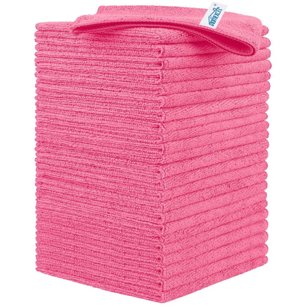 HOMEXCEL Pink Microfiber Cleaning Cloth, 24 Pack Cleaning Towels for Kitchen, Lint Free, Scratch-Free, Highly Absorbent, and Reusable Cleaning Rags for House, Window and Glass, Cars, 11.5 X11.5 inch