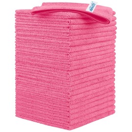 HOMEXCEL Pink Microfiber Cleaning Cloth, 24 Pack Cleaning Towels for Kitchen, Lint Free, Scratch-Free, Highly Absorbent, and Reusable Cleaning Rags for House, Window and Glass, Cars, 11.5 X11.5 inch