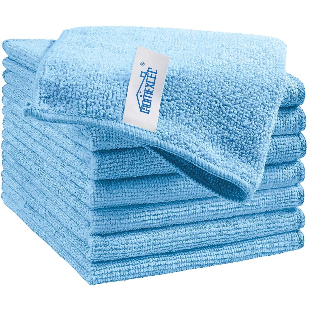 HOMEXCEL Blue Microfiber Cleaning Cloth, 8 Pack Cleaning Towels for Kitchen, Lint Free, Scratch-Free, Highly Absorbent, and Reusable Cleaning Rags for House, Window and Glass, Cars, 11.5 X11.5 inch