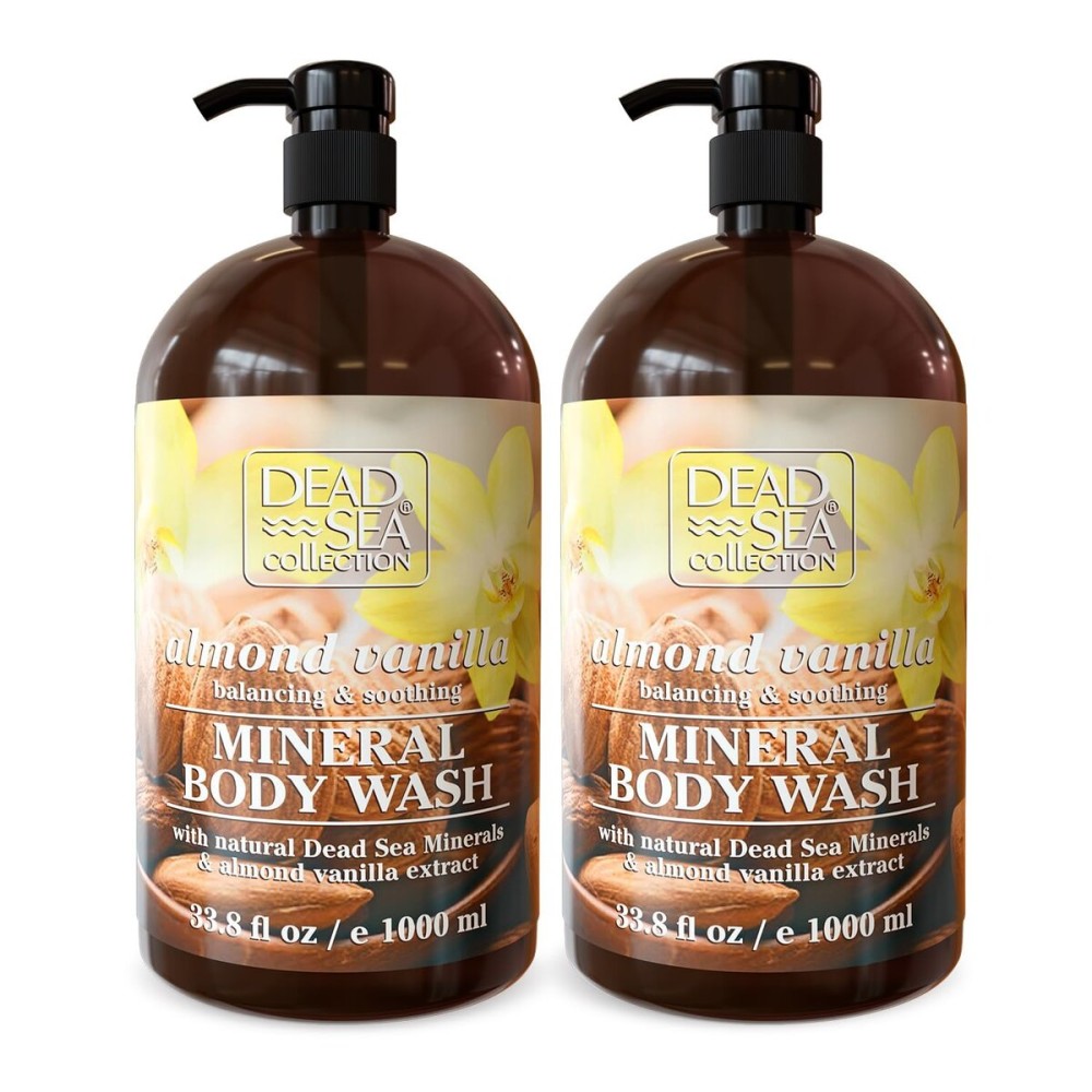 Dead Sea Collection Almond Vanilla Body Wash for Women and Men - Almond Vanilla Scent with Dead Sea Minerals - Moisturizing Shower Gel for Dry & Sensitive Skin - Pack of 2 (67.6fl oz)