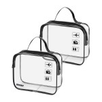 WANDF TSA Approved Toiletry Bag, 2 Packs Travel Clear Toiletry Bag, Quart Size Makeup Cosmetic Pouch with Zipper, Carry-On Airport Compliant Bag for Women and Men (2 pcs, Black with Handle)