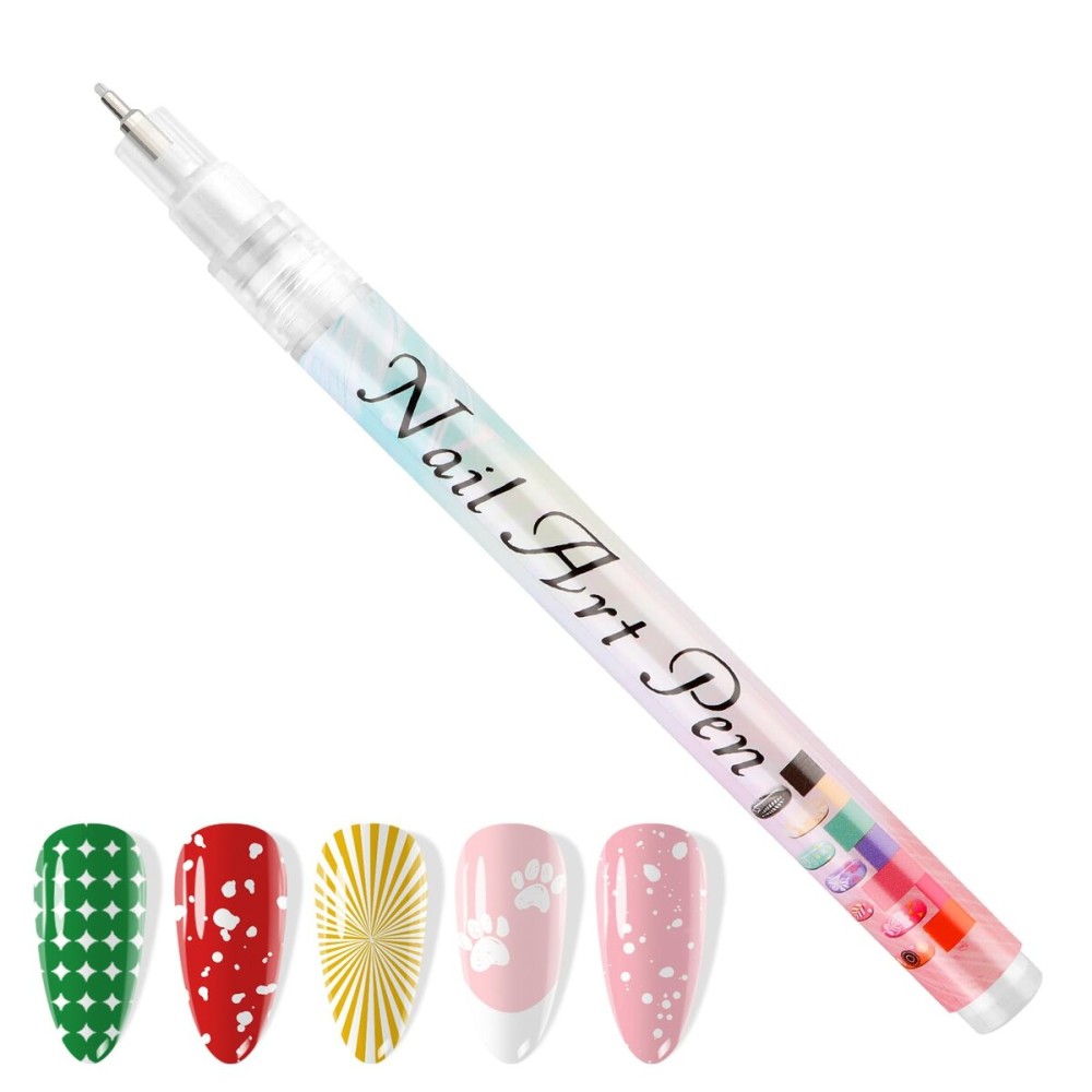 1 PCS White Nail Art Polish Pens, Kalolary 0.5mm Nail Art Markers Nail Point Graffiti Dotting Pen Drawing Painting Liner Brush for DIY Nail Art Beauty Adorn Manicure Tools