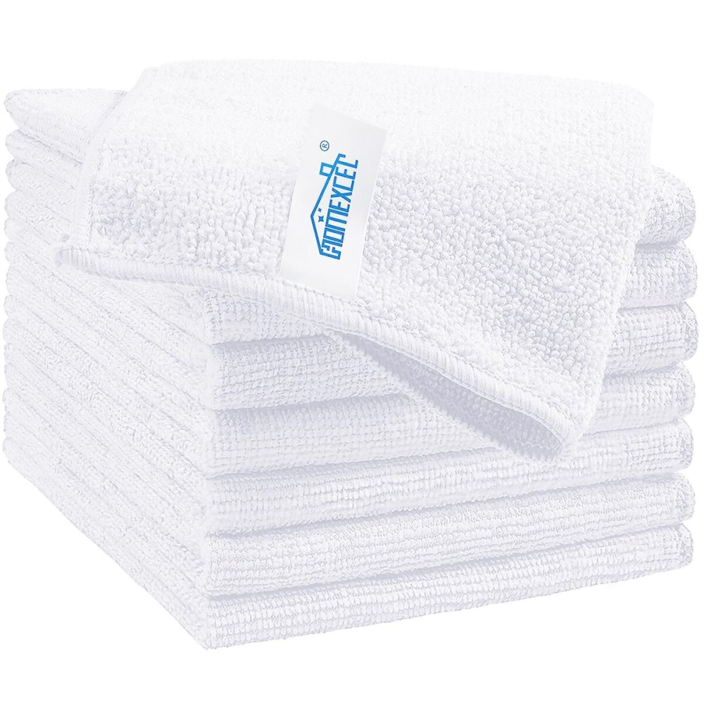 HOMEXCEL White Microfiber Cleaning Cloth, 8 Pack Cleaning Towels for Kitchen, Lint Free, Scratch-Free, Highly Absorbent, and Reusable Cleaning Rags for House, Window and Glass, Cars, 11.5 X11.5 inch