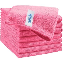 HOMEXCEL Pink Microfiber Cleaning Cloth, 8 Pack Cleaning Towels for Kitchen, Lint Free, Scratch-Free, Highly Absorbent, and Reusable Cleaning Rags for House, Window and Glass, Cars, 11.5 X11.5 inch