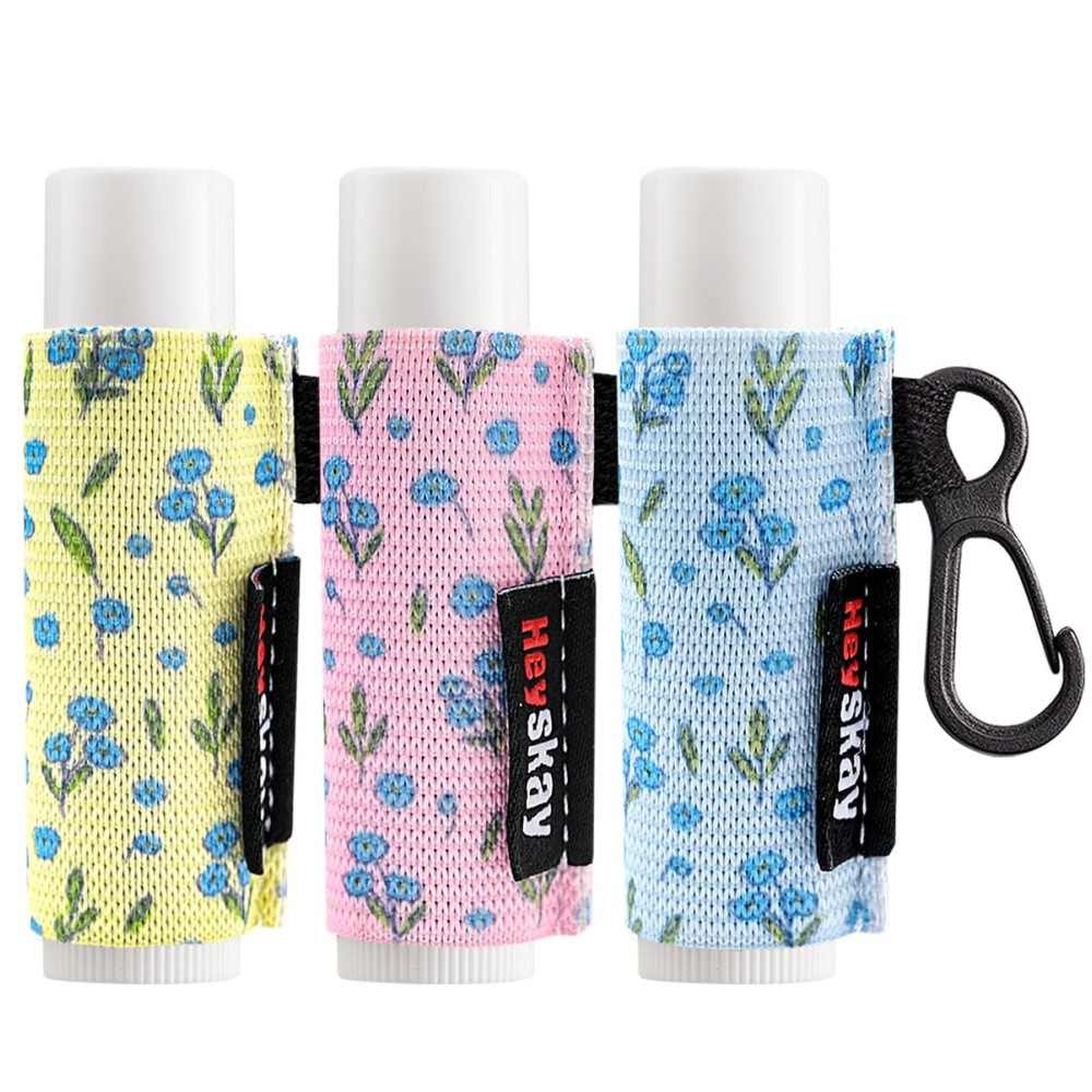HEYSKAY 3PCS Lip Balm Holder Sleeves Keychain Lipstick Holder Key Chain Lip Gloss Holder Lipstick Elastic Sleeves
