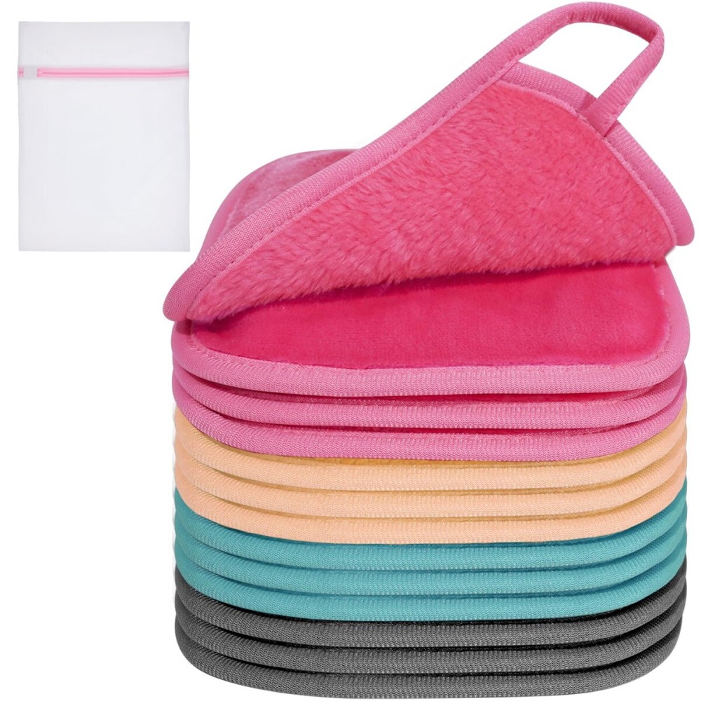 KODAMO Makeup Remover Cloth, 12 Pack Reusable Makeup Remover Towels with Washable Travel Bag, Microfiber Face Wash Cloths for Women All Skin Types, Coral/Pink/Green/Grey