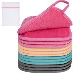 KODAMO Makeup Remover Cloth, 12 Pack Reusable Makeup Remover Towels with Washable Travel Bag, Microfiber Face Wash Cloths for Women All Skin Types, Coral/Pink/Green/Grey