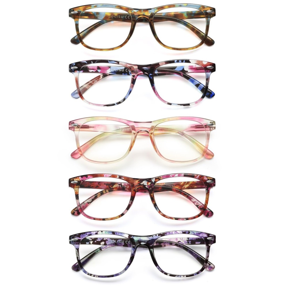 JOLISU Reading Glasses For Women - 5 Pack Stylish Readers For Womens Men Spring Hinge Eyeglasses -Blue Light Blocking Protection Frame (2.50)